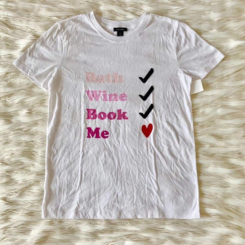 Halogen White Bath Wine Book Me Graphic Top Sz M